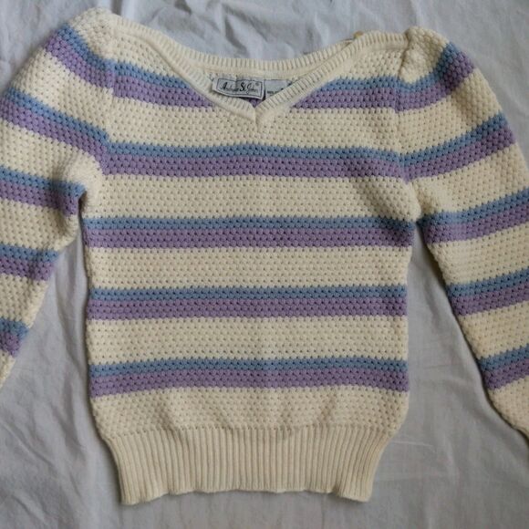 Andrew St. John Sweater Ivory Purple Retro Granny Grandmacore Women's Size Small - Picture 2 of 13
